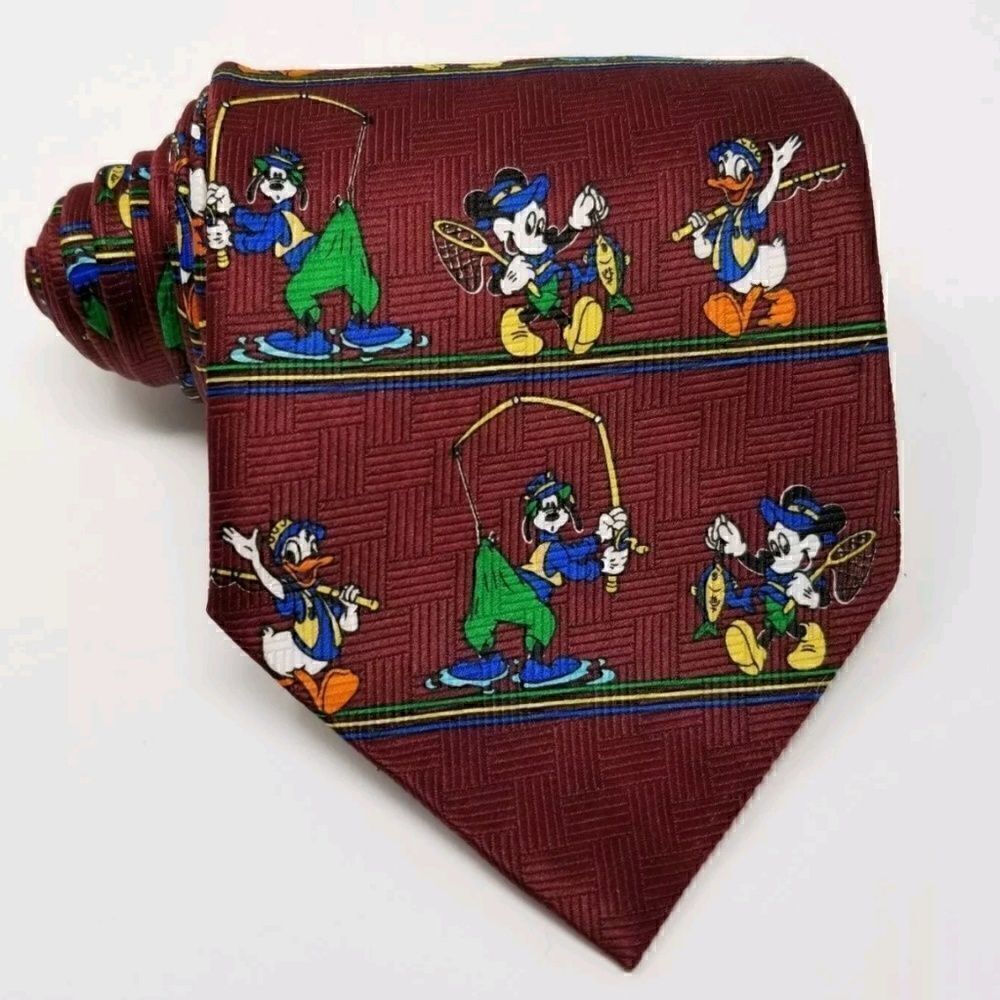 Vtg Mickey Unlimited Maroon Goofy Daffy Duck Tie